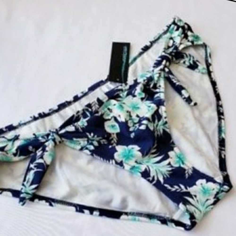 ♡♡NWT MARIE MEILI swim bottoms floral teal & dark blue XLarge